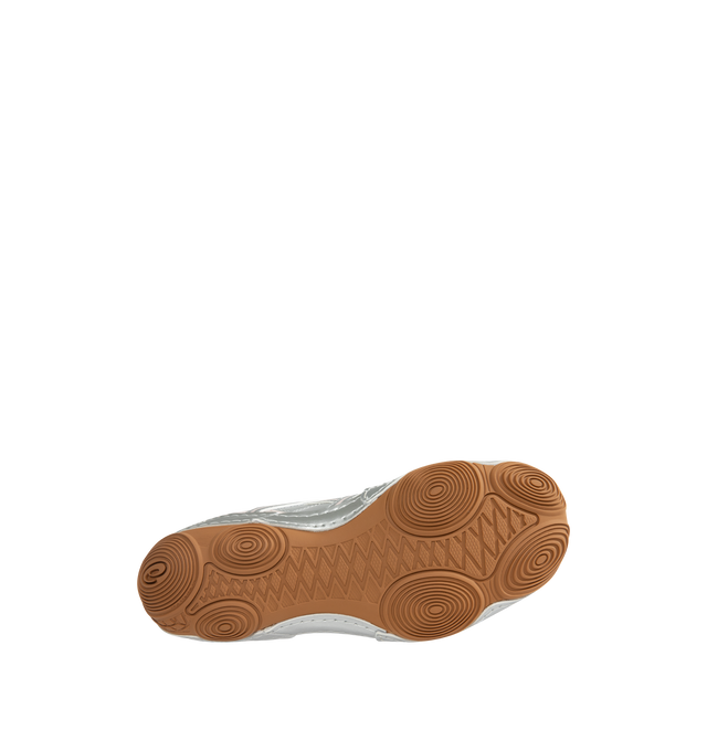 Image 4 of 5 - SILVER - ASICS Hypersync Sneaker featuring synthetic leather overlays, decorative stitching details, a low-profile, OrthoLite X-40 sockliner, OrthoLite heel cup and AHARPLUS outsole rubber. Imported from Vietnam.