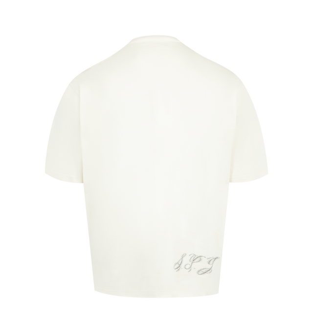 Image 2 of 4 - WHITE - JACQUEMUS ne Short-Sleeve T-Shirt featuring embroidered Le Paysan t-shirt, straight fit, jacquard cotton jersey, ribbed crew neck, short sleeves and embroidered collection motif with donkey and tools. 100% cotton. Made in Portugal.