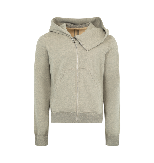 Image 1 of 2 - GREY - DRKSHDW Level T Hoodie featuring garment-dyed, offset zip closure, patch pockets at front, rib-knit hem and cuffs, central seam at back and integrated logo-woven strap at interior side seam. 100% cotton. Made in Italy.