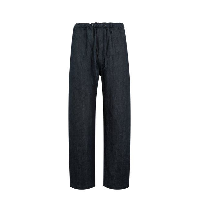 Image 1 of 3 - BLUE - STUDIO NICHOLSON Drawstring Trousers featuring drawstring at elasticized waistband, relaxed fit, four-pocket styling and straight leg. 50% cotton, 50% linen.