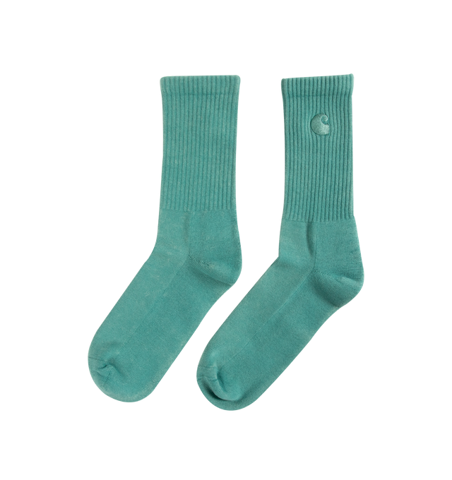 Image 2 of 2 - GREEN - CARHARTT WIP Hudson Socks featuring a tie & dye treatment, ribbing at the ankles and an embroidered 'C' logo. 82% cotton, 16% polyester, 2% elastane.