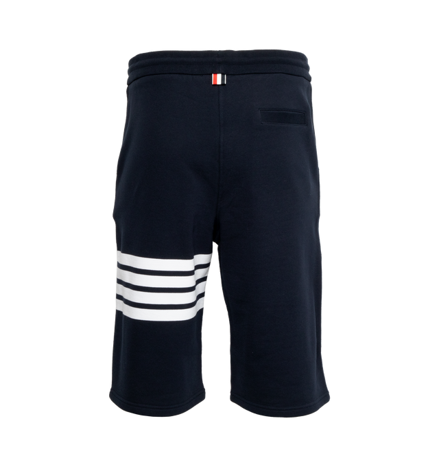 Image 2 of 4 - BLUE - THOM BROWNE cotton sweat shorts with pull-on elasticized waist featuring drawcords and stripe detail at leg. 