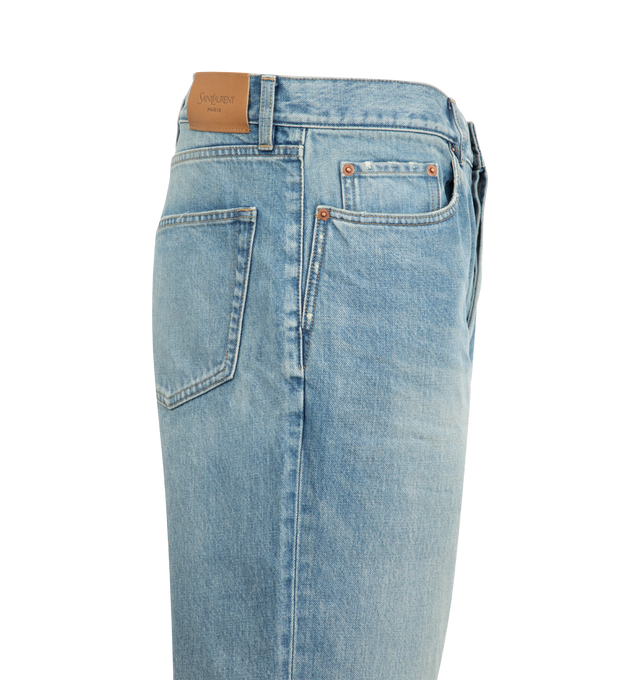 Image 3 of 3 - BLUE - SAINT LAURENT Mick Long Jeans featuring mid-rise, five-pocket style, a long straight leg and button fly. 100% cotton.