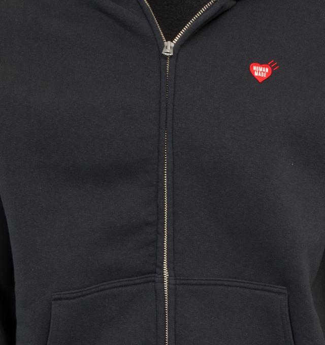 Image 3 of 4 - BLACK - HUMAN MADE Zip-Up Hoodie featuring zip front closure, heart logo embroidery on the chest and "Human Made" print on the back.  