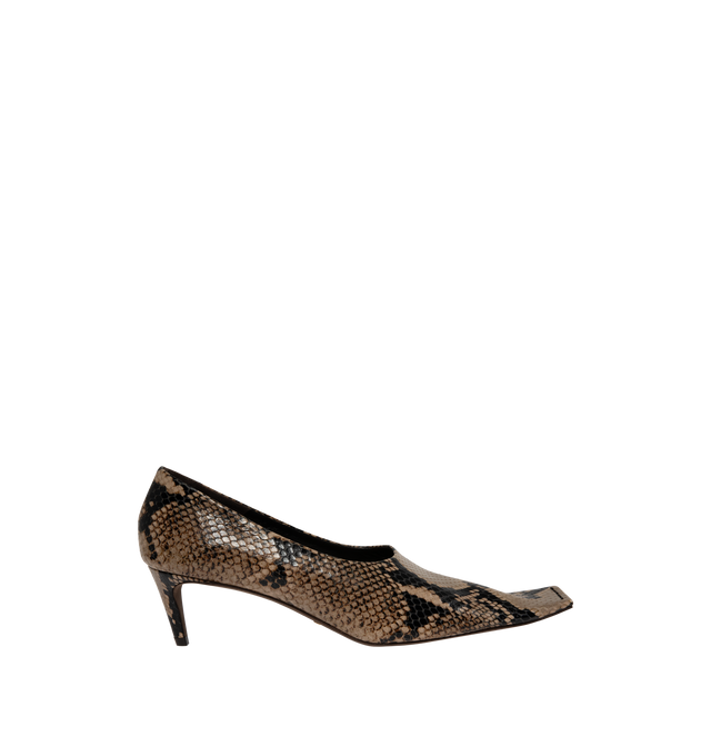 Image 1 of 4 - BROWN - Khaite Womens Marlene Pumps are crafted from snake-effect leather. Feature a square toe, sculptural heel, leather lining, and leather sole. Main Material: Leather. Made in Italy.