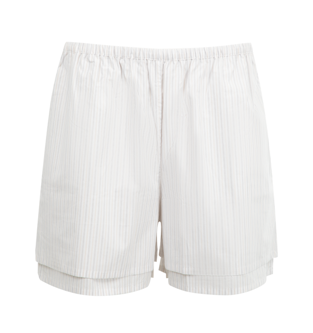 Image 1 of 3 - WHITE - DEIJI STUDIOS Layered Short featuring elastic waistband, layered design, all-over stripe print and relaxed fit. 100% organic cotton.