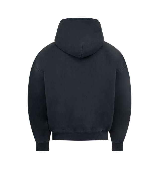 Image 2 of 3 - MULTI - RHUDE Split Petrol Logo Hoodie featuring front and sleeve logo detail, attached hood, front kangaroo pocket, ribbed trim and fleece lining. 100% cotton. Made in USA.