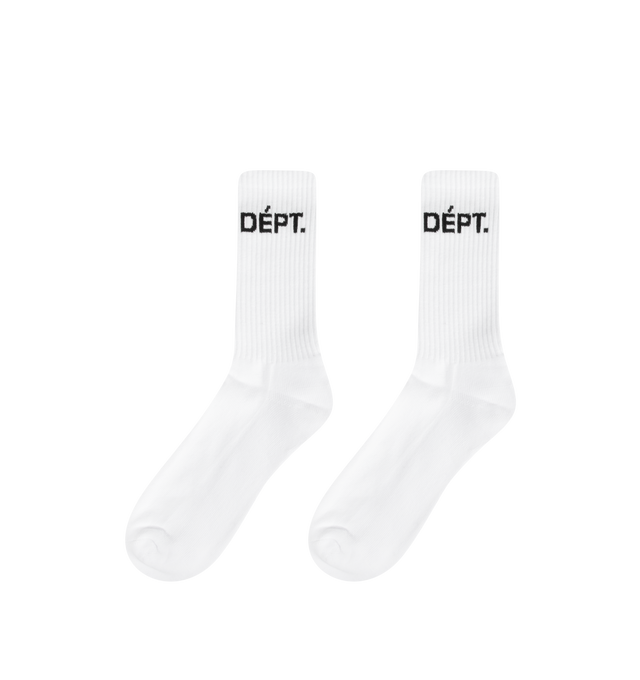 Image 2 of 2 - WHITE - GALLERY DEPT. Dept Socks featuring soft mid-calf socks with ENGLISH DEPT. logo on each side. 100% cotton.