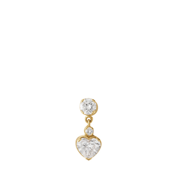 Image 1 of 1 - GOLD - SOPHIE BILLE BRAHE Chambre Diamant Earring is a drop style with heart shaped diamond solitaire. 18K yellow gold. 0.43 carats. Wesselton VVS diamons. Sold individually. For personal consultation and detailed information about jewelry, please contact our dedicated stylist team at personalshopping@hirshleifers.com.