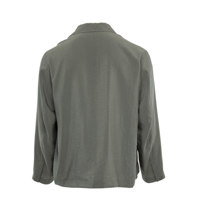 Image 2 of 3 - GREY - LEMAIRE 4 Pocket Overshirt in Dry Silk featuring loose fit, corozo buttons, buttoned cuffs, two flap pockets and two piped pockets. 76% silk, 24% polyamide/nylon. 