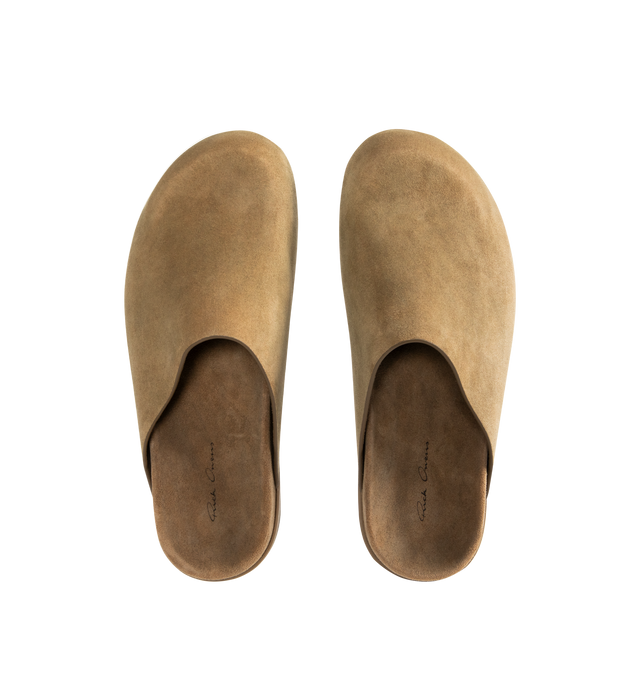 Image 4 of 4 - BROWN - RICK OWENS Granola Mules featuring rounded toe, logo-printed midsole and rubber outsole. 100% suede. Made in Italy.