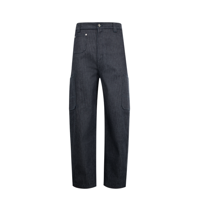 Image 1 of 3 - BLUE - GIVENCHY Cargo Twisted Leg Pant featuring side slip pockets, back patch pockets, cargo pockets on legs, full length and relaxed fit through straight legs. 100% cotton. Made in Italy.