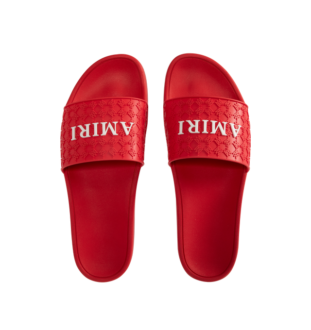 Image 4 of 4 - RED - AMIRI MA Quad Pool Slide Sandals featuring TPU pool slide sandals with raised MA quad monogram, contrast logo vamp, flat heel, open toe, slide style and rubber outsole.