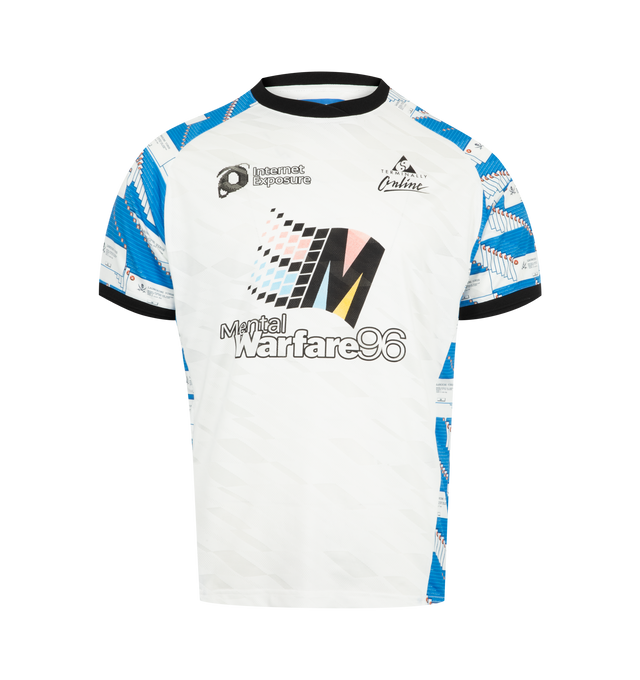 Image 1 of 2 - WHITE - MARKET Mechanix Mesh Racing Jersey featuring mesh construction, crewneck collar, elasticated arm cuffs and printed graphics throughout. 92% polyester, 8% spandex.