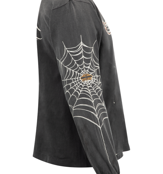 Image 3 of 3 - BLACK - SAINT MICHAEL Insanity Tee featuring crew neck, long sleeves, graphic print on front, sleeves and back and distressing throughout. 100% cotton.