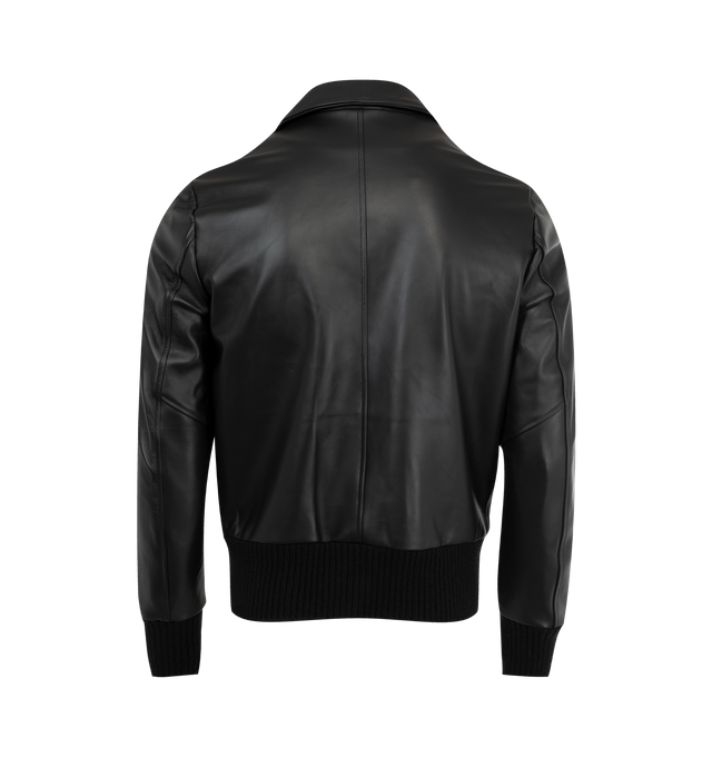 Image 2 of 3 - BLACK - GIORGIO BRATO Leather Zip Jacket featuring zip front closure, two front flap pockets, long sleeves, collar and ribbed hem and cuffs. Leather. Made in Italy.