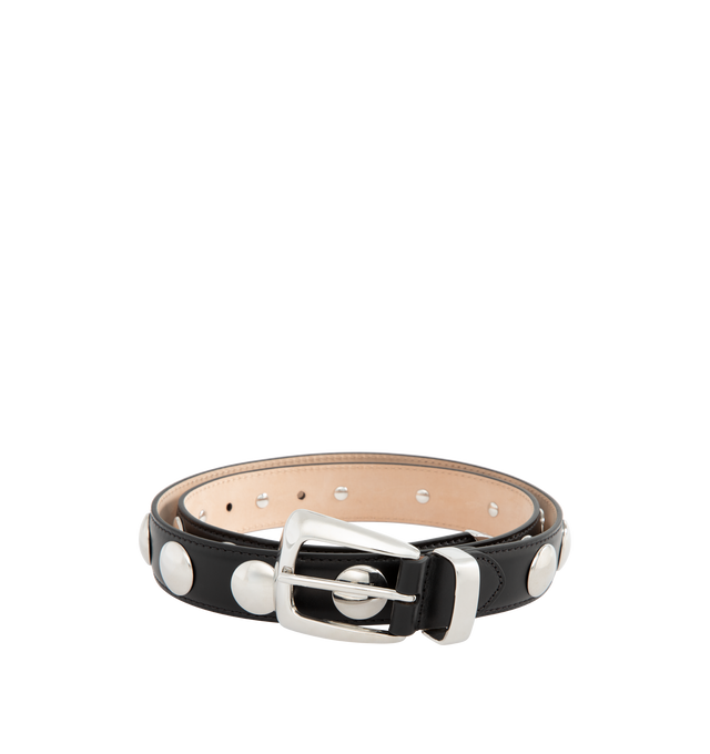 Image 1 of 3 - BLACK - Khaite Benny Belt is accented with tonal top-stitching, silver studs, and it fastens with a polished buckle. Calfskin. Made in Italy.