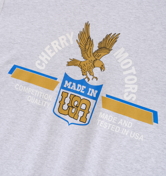 Image 4 of 7 - GREY - Cherry LA Men's Motors Layered Thermal T-Shirt is crafted from a poly-cotton blend and features a boxy-fit silhouette with custom layered thermal sleeves. Designed with a chest pocket, screen-printed graphics at the chest and back, and a relaxed everyday fit, this style combines vintage-inspired layering details with Cherry LA's signature graphic aesthetic. Main Material: Poly-Cotton Blend. Made in Los Angeles, California.