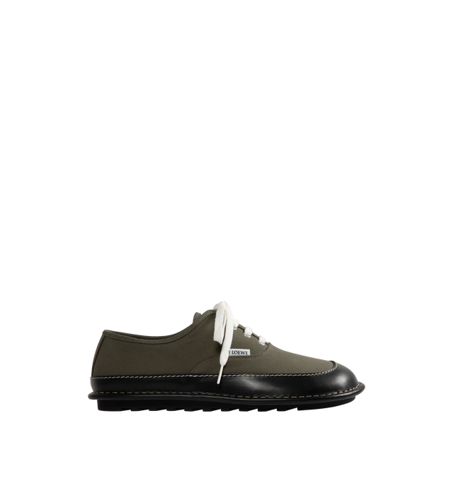 Image 1 of 5 - GREEN - LOEWE Bay Lace-Up Shoe featuring a flexible and lightweight construction with the LOEWE signature asymmetric bulky toe shape, contrast topstitching, lace closure, TPU outsole with enhanced grip and LOEWE fabric tab at the side. Canvas/calf. Made in Italy.