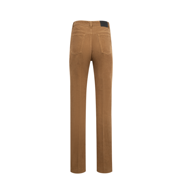 Image 2 of 3 - BROWN - SAINT LAURENT Clyde pants in corduroy featuring front button and zip closure, five-pocket jeans, wide leg, center crease, waistband with belt loops and saint laurent paris embossed leather jacron. 100% cotton. Made in Italy.