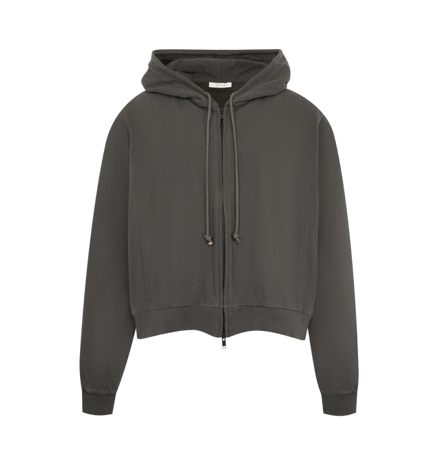 Image 1 of 2 - BLACK - THE ROW Mabon Zip-Up Hoodie featuring soft cotton jersey, two-way zip closure, drawstring hood, side slit pockets and ribbed hem and cuffs. 100% cotton. Made in Japan.