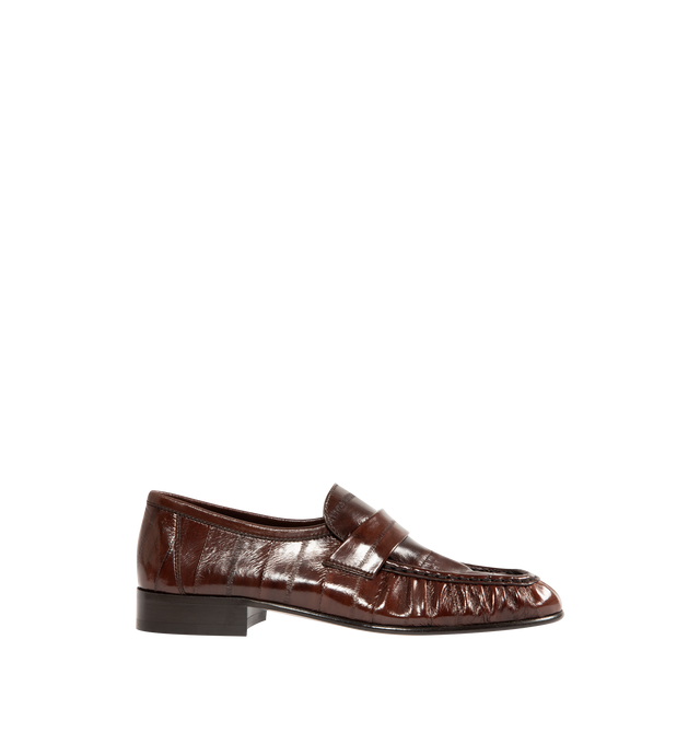Image 1 of 4 - BROWN - THE ROW Soft Loafer in Leather featuring artisanally-crafted loafer in paneled sport nappa leather with natural pleating effect and hand-painted leather sole. 0.75 in. heel. 100% nappa leather upper. Leather lining and sole. Made in Italy.