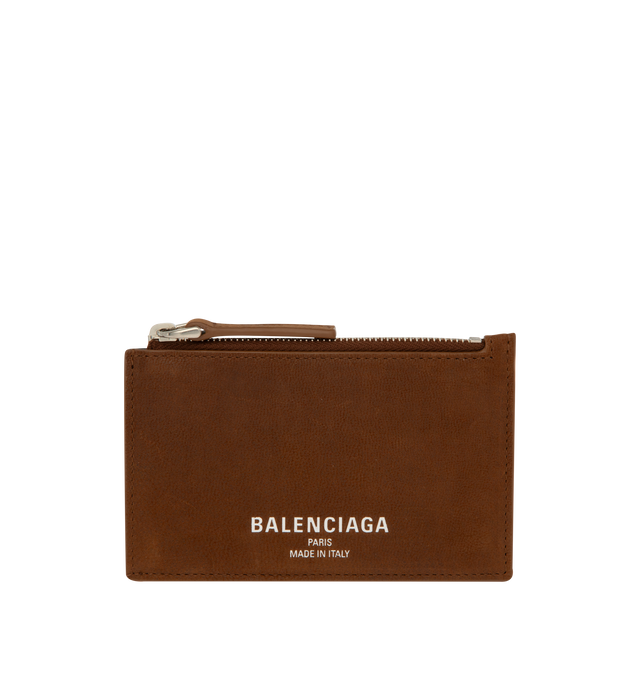 Image 1 of 3 - BROWN - Balenciaga Long Coin & Card Holder is crafted from vintage goatskin leather. Features a zip coin pouch, receipt compartment, five card slots, aged-silver hardware, and debossed Balenciaga Paris logo with silver foil at the front. Main Material: 100% Goatskin Leather. Made in Italy.