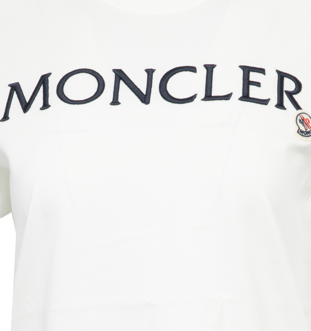 Image 2 of 2 - WHITE - MONCLER Logo T-Shirt featuring crew neck, short sleeves and embroidered logo lettering. 100% cotton. Made in Turkey. 