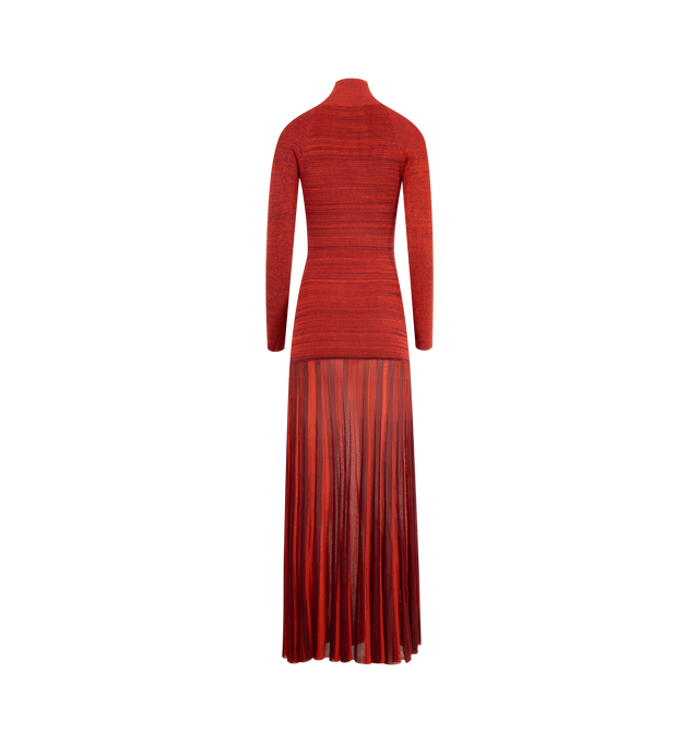 Image 5 of 5 - RED - CHRISTOPHER JOHN ROGERS Turtleneck Drop-Waist Pleated Maxi Dress featuring a drop waist with a pleated, flowy skirt, turtleneck, long raglan sleeves, body-skimming silhouette, full length and slipover style. Rayon/cellulose acetate. Made in USA.