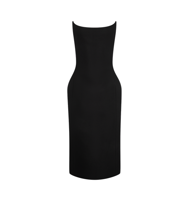 Image 1 of 2 - BLACK - Balenciaga Women's Midi Bustier Dress is crafted from wool scuba and features a built-in cinched effect that accentuates the silhouette. Designed with two slash pockets and an invisible side zip closure, this streamlined style is finished with a straight hem for a clean, modern look. Main Material: 46% Wool, 29% Silk, 25% Polyester. Lining: 100% Cupro. Made in Italy.