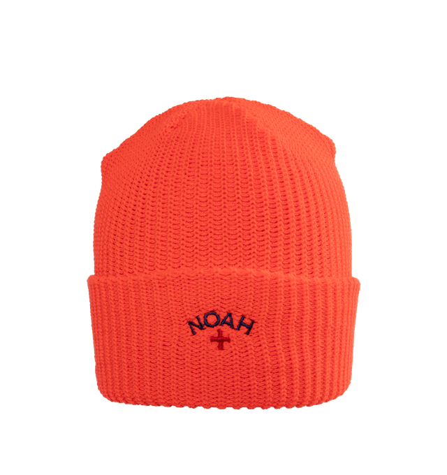 Image 1 of 2 - ORANGE - NOAH Core Logo Rib Beanie featuring a foldover cuff detailed with logo embroidery. 100% acrylic. Made in Canada. 
