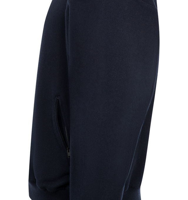 Image 3 of 3 - NAVY - THE ROW Dazen Jacket featuring long-sleeved jacket in cashmere-cotton French terry with welt pockets, zippered front placket, and ribbed cuffs and hem. 69% cashmere, 31% cotton. Made in Italy.