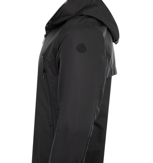 Image 3 of 3 - BLACK - Moncler Junichi Jacket is a funnel neck style with 2-way zipper closure, side zip pockets, and an applique designer emblem. 100% polyamide. Made in Romania.