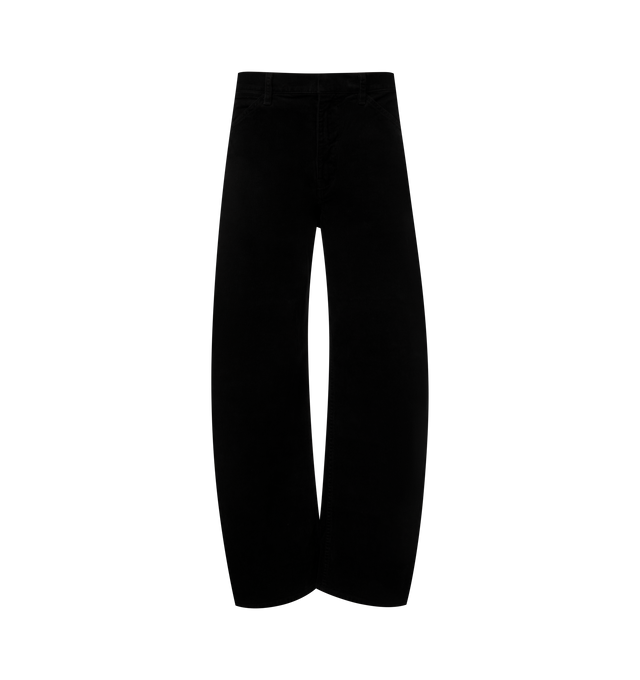 Image 1 of 3 - BLACK - Nili Lotan Mid-rise relaxed barrel leg pant in Italian brushed stretch twill cotton. Slant pockets. Back patch pockets. Coin pocket. Hidden hook-and-bar closure. Zip fly. Belt loops. Made in USA. 98% Cotton, 2% Elastane.