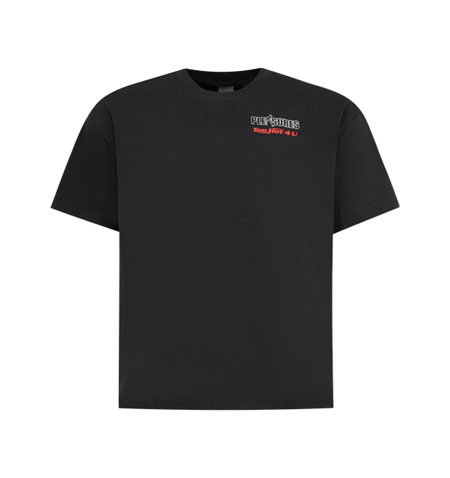Image 1 of 2 - BLACK - PLEASURES Hot 4 U Tee featuring heavyweight fabric, printed graphics on the left chest and back, ribbed collar and short sleeves. 100% cotton.