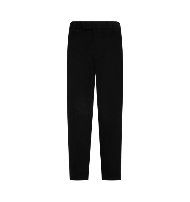 Image 1 of 3 - BLACK - THOM BROWNE Narrow Wale Corduroy Trousers featuring twin-needle stitching, tonal finishing, tab closure with zip fly, slip hand pockets, buttoned back welt pockets and signature striped grosgrain loop tab. 100% cotton. Made in Italy.
