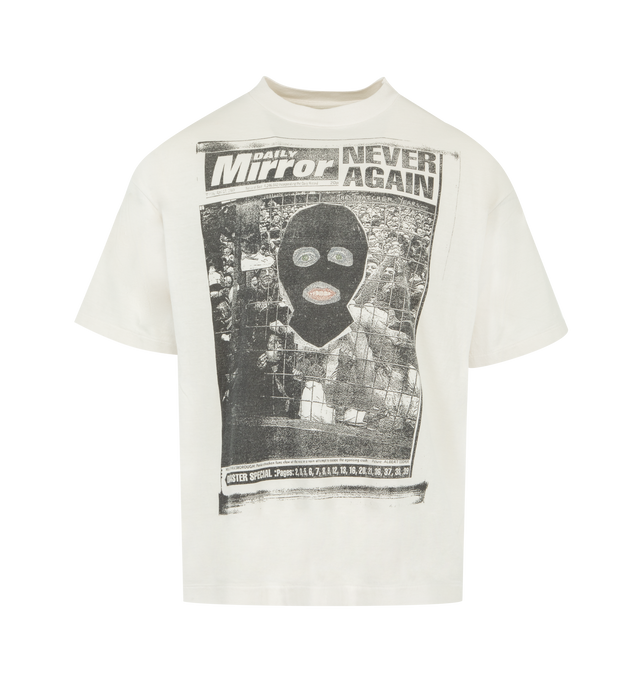Image 1 of 2 - WHITE - SAINT MICHAEL Mask Jr T-Shirt featuring crew neck, short sleeves, regular fit and screen print graphic on front and back. 100% cotton. Made in Japan.