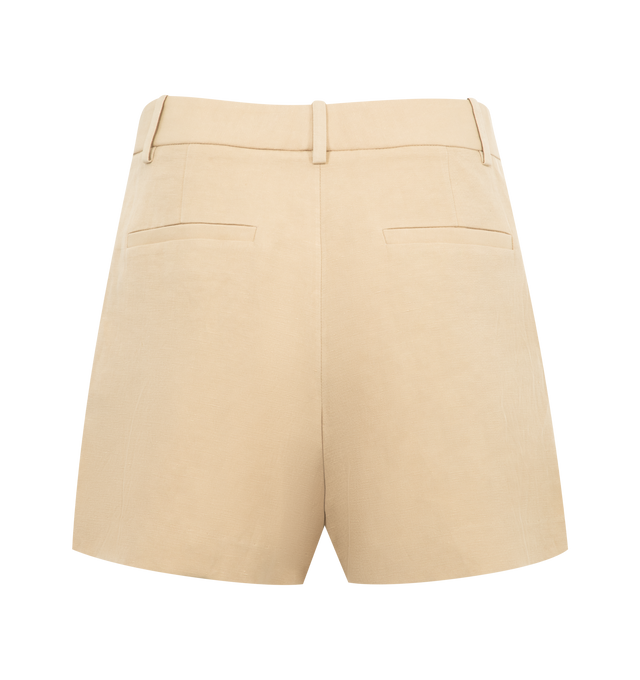 Image 2 of 3 - NEUTRAL - Nili Lotan Beatrice pleated front shorts in Italian washed linen silk blend. Featuring slant pockets, back welt pockets, button closure, zip fly and belt loops. 59% Linen, 41% Silk. Made in USA.