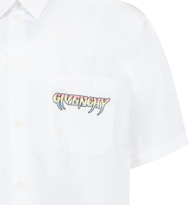 Image 3 of 3 - WHITE - GIVENCHY Summer Tour Printed Shirt featuring spread collar, button closure, logo graphic printed at chest, patch pocket and graphic printed at back. 100% cotton. Made in Portugal. 