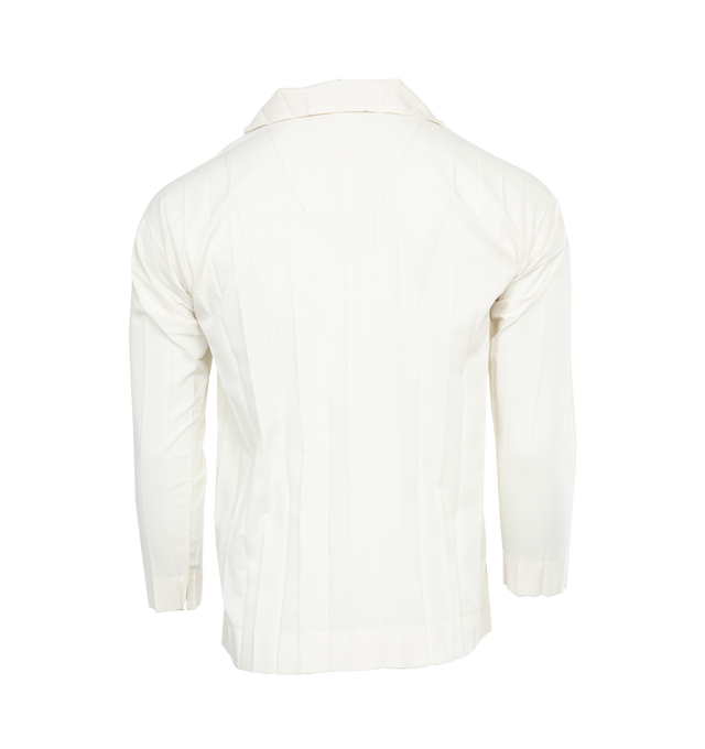 Image 2 of 4 - WHITE - ISSEY MIYAKE Edge Shirt featuring hand-pleated polyester broadcloth shirt, spread collar, button closure, dropped shoulders and vented side seams. 100% polyester. Made in Philippines. 