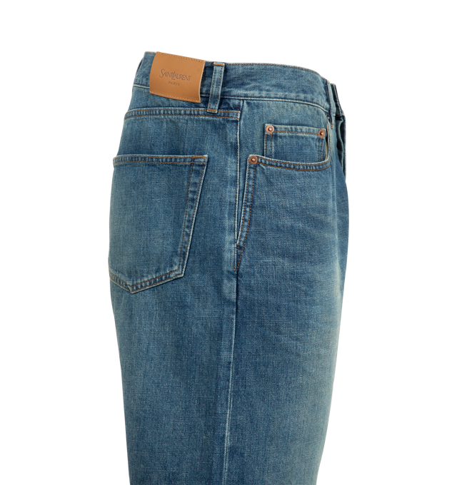 Image 3 of 3 - BLUE - SAINT LAURENT Long Mick Jean featuring mid-rise, five-pocket jeans, long straight leg and zip fly. 100% cotton. Made in Japan.