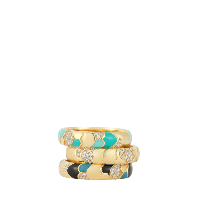 Image 3 of 3 - GOLD - Renna Aegean Ring featuring alternating diamond, high polish and brushed polish undulate around the finger for this graceful band. 4.5 mm wide. Hirshleifers offers a range of pieces from this collection in-store. For personal consultation and detailed information about jewelry, please contact our dedicated stylist team at personalshopping@hirshleifers.com.