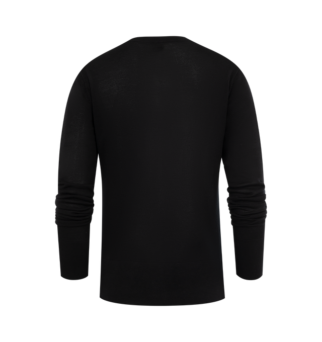 Image 2 of 2 - BLACK - TOTEME Fine Knit Cardigan featuring crew-neck, long-sleeves, button front and embroidered monogram. 88% lyocell, 10% cashmere, 2% polyamide.
