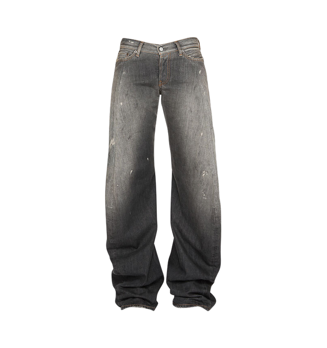 Image 1 of 2 - BLACK - ACNE STUDIOS 2006F Jean featuring loose fit, low waist length, wide shaped leg, ultra long length, coated denim, 5-pocket construction and button fly. 100% cotton. Made in Italy.