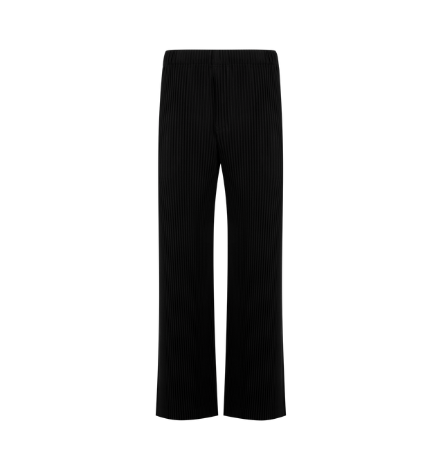 Image 1 of 3 - BLACK - ISSEY MIYAKE Straight Leg Trousers featuring elasticized waist, straight leg and accordion pleats throughout. 100% polyester. Made in Philippines.