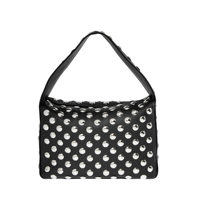 Image 1 of 3 - BLACK - KHAITE Elena Bag with Studs featuring classic box shape, zip-top silhouette, studded in silver discs and lined in nappa leather, with slip pocket. 11 x 3.5 x 7.5 in. Handle drop: 6.5 in. 100% calfskin, brass.