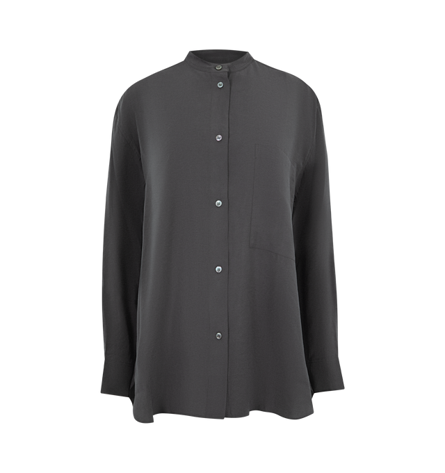 Image 1 of 3 - GREY - STUDIO NICHOLSON Sheer Shirt featuring band collar, front button closure, curved hem, dropped shoulders, button cuffs and relaxed fit. Made in Portugal.
