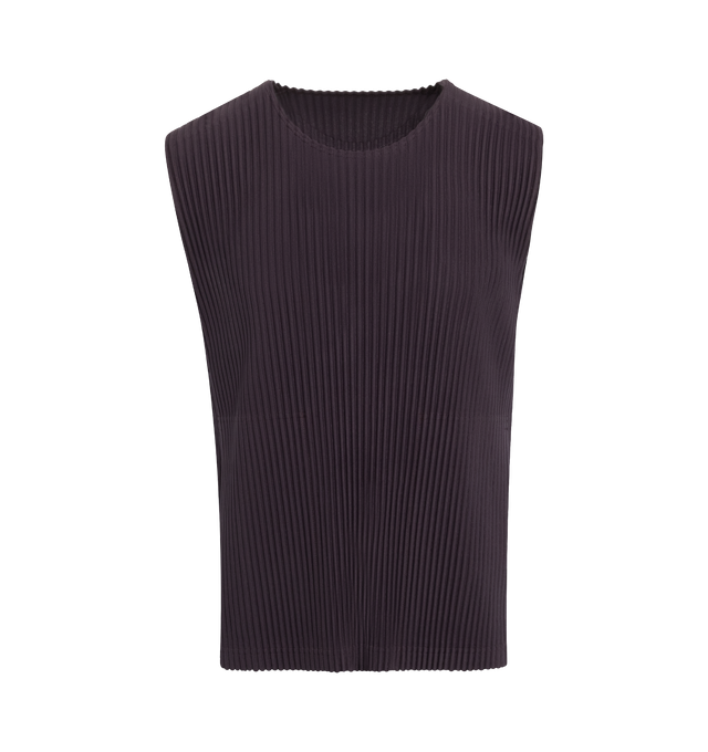 Image 1 of 3 - BROWN - ISSEY MIYAKE TAILORED PLEATS 2 VEST features a loose tailored fit and round neck. 100% polyester. 