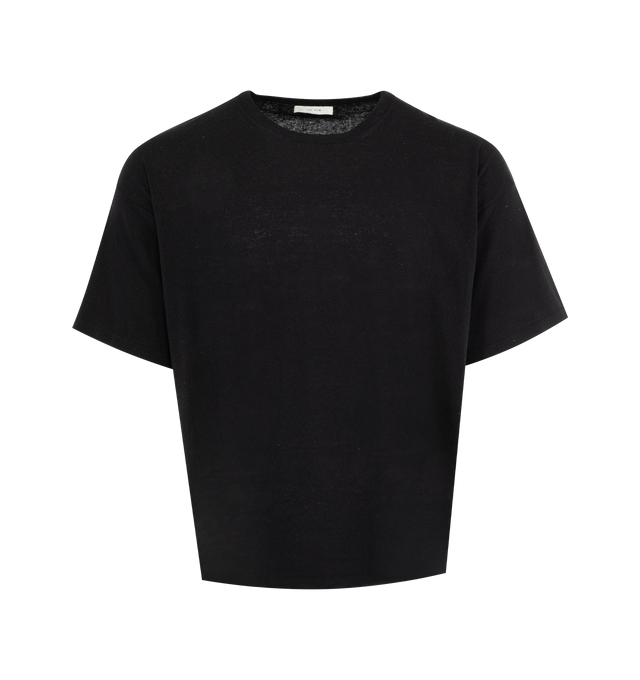 Image 1 of 2 - BLACK - THE ROW Stockton Top featuring short-sleeved crewneck t-shirt in textured natural silk with ribbed neckline and boxy fit. 99% silk, 1% polyamide. Made in Italy.