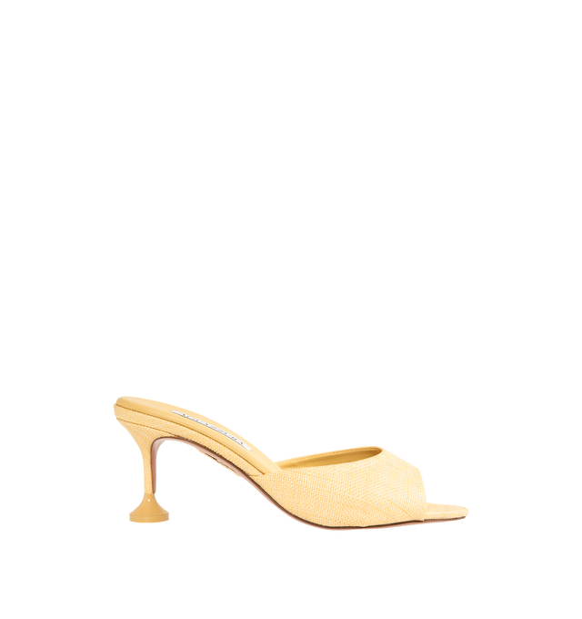 Image 1 of 4 - NEUTRAL - AQUAZZURA Bisous 65 Woven Mules featuring open pointed toe, stiletto heel, fluted heel base and slip on style. Heel height 65mm. 100% fabric. Lining: 100% leather. Made in Italy.